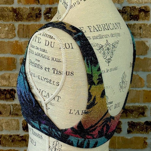 Anthropologie Beach riot palm madness bikini top black rainbow sz XL sparkle - Picture 6 of 9